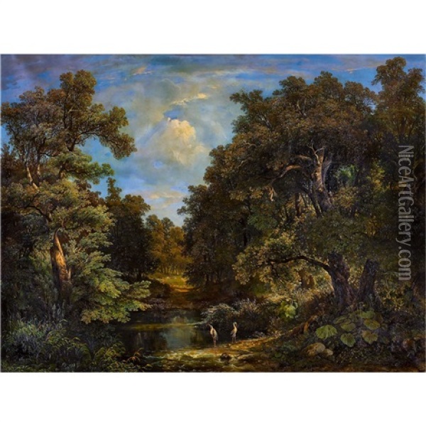 Waldtumpel Mit Reihern Oil Painting - Charles Samuel Delapeine