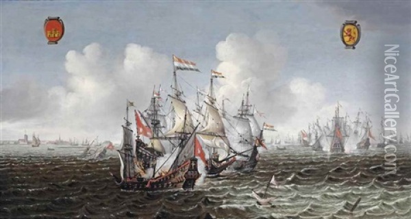 The Action Of 18 February 1639 Off Dunkirk Oil Painting - Jakob Feyt de Vries