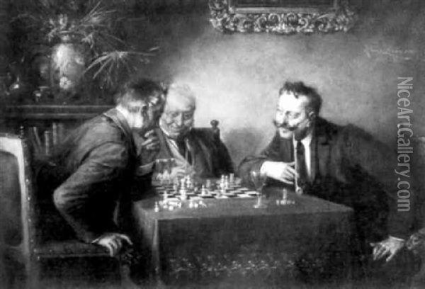 Die Schachspieler Oil Painting - Hans August Lassen