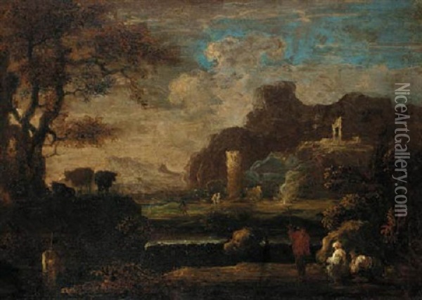 An Italianate Landscape With Shepherds Oil Painting - Jan de Momper