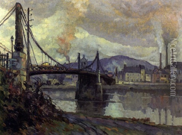 Le Pont Suspendu A Elbeuf Oil Painting - Robert Antoine Pinchon