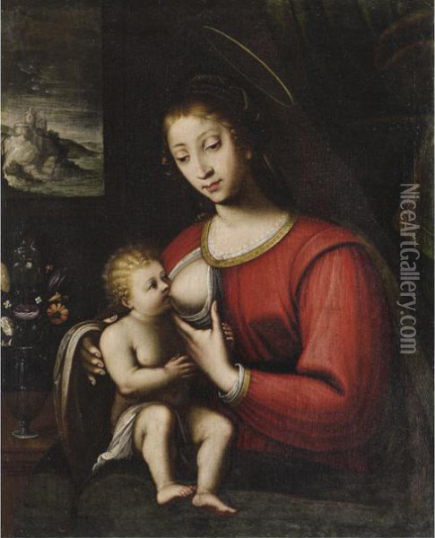 Madonna Del Latte Oil Painting - Giovanni Antonio Boltraffio