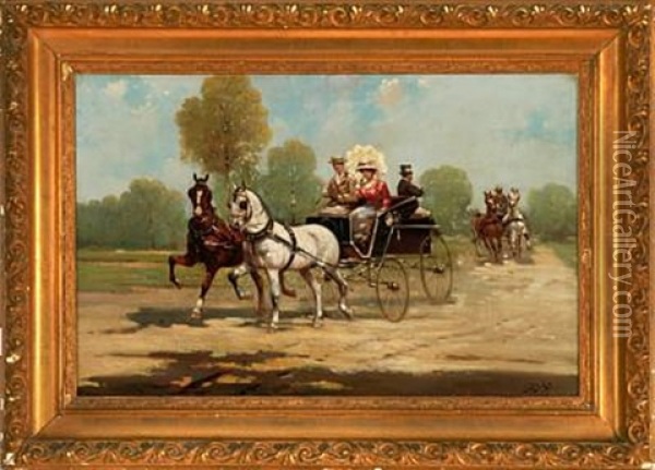 Distinguished Party In A Horse Carriage Oil Painting - L. Lasky
