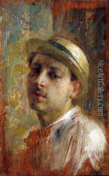 Uomo Con Cappello Oil Painting - Antonio Mancini