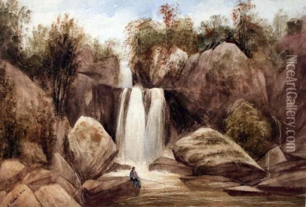 Waterfall In Glenarm Park Oil Painting - Andrew Nicholl