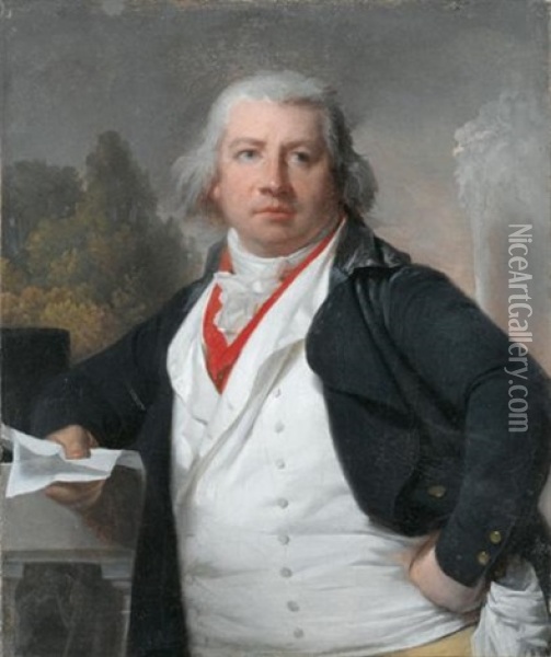 Portrait D'homme Au Gilet Blanc Tenant Une Lettre Oil Painting - Henri-Pierre Danloux