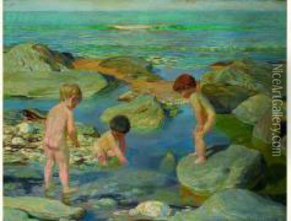 Enfants Jouant A Maree Basse Oil Painting - Du Raoul Gardier