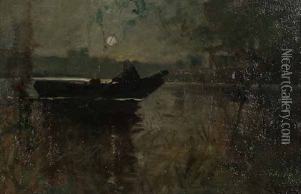 The Boatman By Moonlight Oil Painting - James Kay