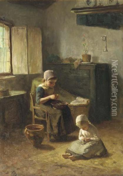 Mother's Little Helpers Oil Painting - Albertus Johan Neuhuys