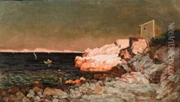 Bord De Corniche A Marseille. Oil Painting - Eugene De Barberiis
