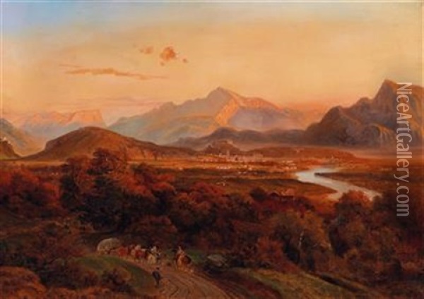 View Of Salzburg Oil Painting - Agathe Doposcheg-Schwabenau