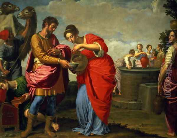 Rebecca and Eliezer at the Well, c.1626-27 Oil Painting - Ottavio Vannini