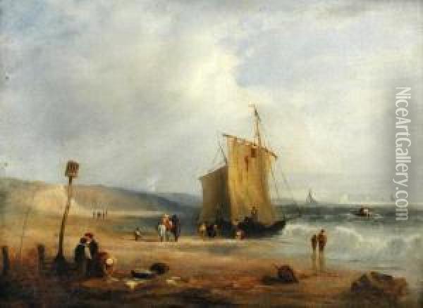 A Sailing Ship In Harbour Oil Painting - William Collins