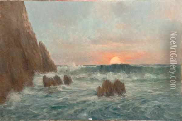 Coucher De Soleil Sur La Mer Oil Painting - Romain Steppe