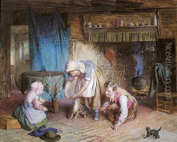 Feeding the Kitten Oil Painting - James Clarke Waite