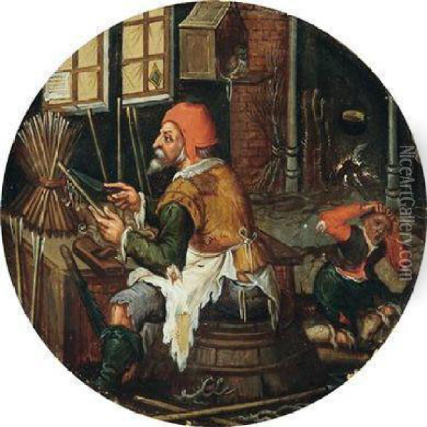 The Pipe Carver Oil Painting - Pieter The Younger Brueghel