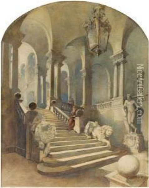 Interno Dell'universita' Di Genova Oil Painting - Luigi (Ludwig Osipovich) Premazzi