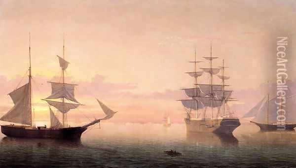 Ships at Sunrise Oil Painting - Fitz Hugh Lane
