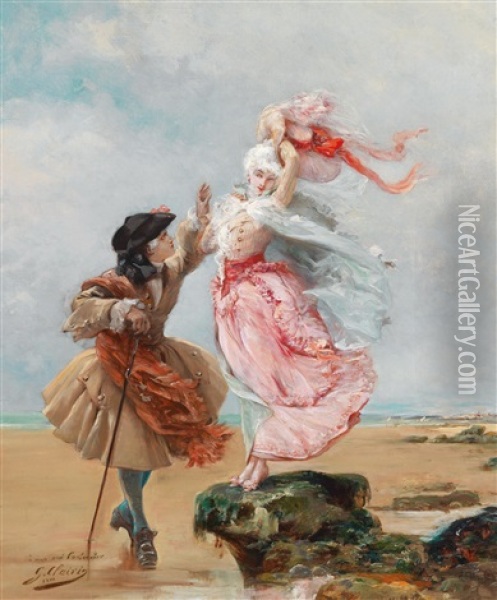 Galantes Paar An Der Meereskuste Oil Painting - Georges Jules Victor Clairin