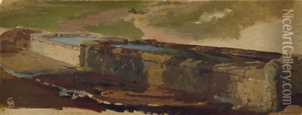 Study Of A Water Trough Oil Painting - Ludwig Heinrich Theodor (Louis) Gurlitt