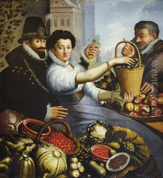 La Belle Verduriere, Dit Autrefois Portrait Presume De Francois De Granvelle, Comte De Cantecroy (1550-1607) Et De Mademoiselle Gaille Oil Painting - Joachim Beuckelaer