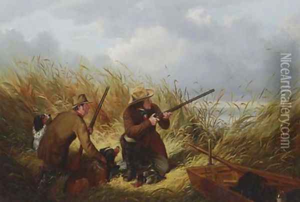 Duck Shooting Over Decoys Oil Painting - Arthur Fitzwilliam Tait