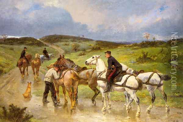 Changing Horses Oil Painting - Pierre Auguste Brunet-Houard