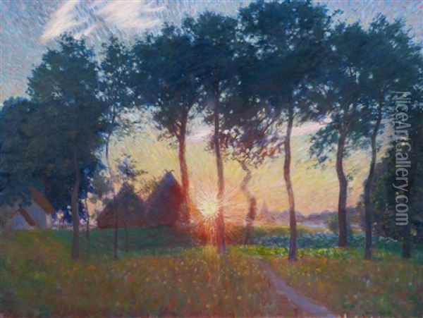 Untergehende Sonne Oil Painting - Hans (Johann Wilhelm) Olde