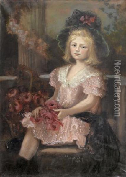 Sitzendes Madchen Mit Rosenstrauss Oil Painting - Zofia Atteslander