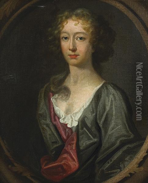 A Portrait Of A Lady, Half-length, Wearing A Gray Dress Oil Painting - Sir Peter Lely