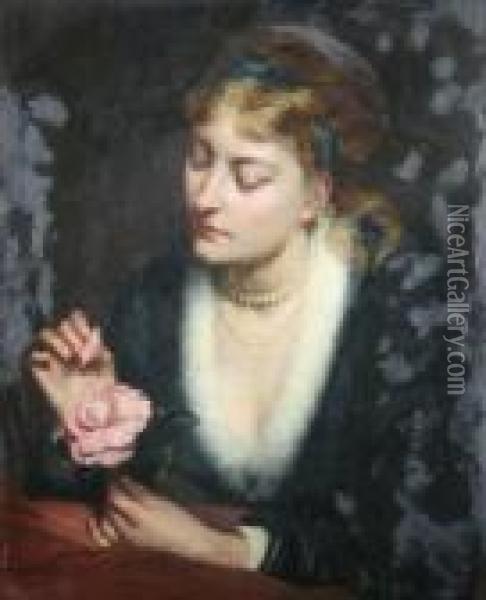 Lady With A Rose Oil Painting - Edward Charles Barnes
