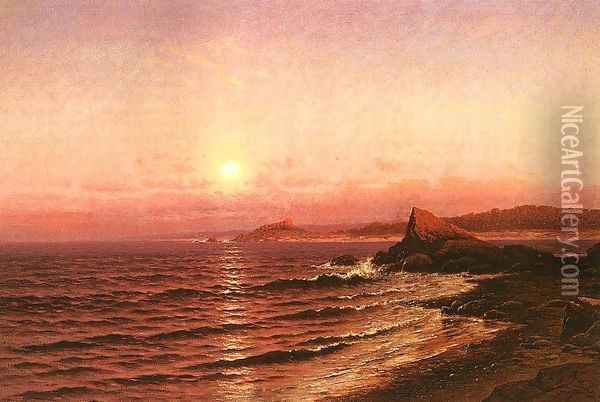 Moonrise over Seacost at Pacific Grove 1886 Oil Painting - Raymond D. Yelland