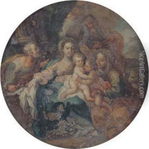 The Holy Family With Saints Elizabeth, Zacharias And The Infantsaint John The Baptist Oil Painting - Cirlce Of Filippo Lauri