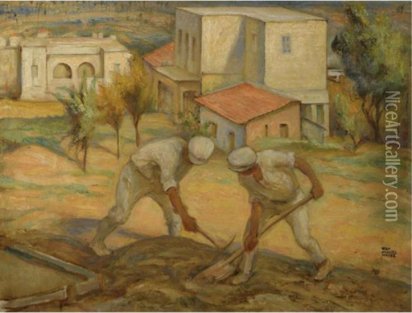 Pioneers In Haifa Oil Painting - Wilhelm Wachtel