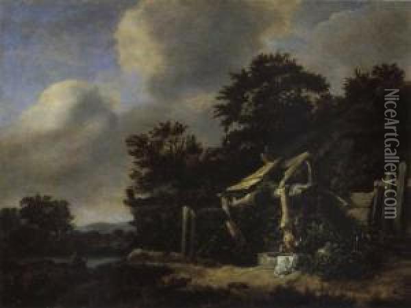 Haarlemer Landschaft Mit Bauernhaus Und Angler Oil Painting - Cornelius Decker