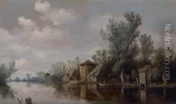 Vue D'un Paysage De Riviere Hollandais Oil Painting - Pieter Nolpe