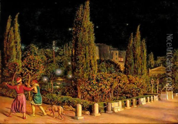 Piazza Della Constituzione By Night, Athens Oil Painting - William Holman Hunt