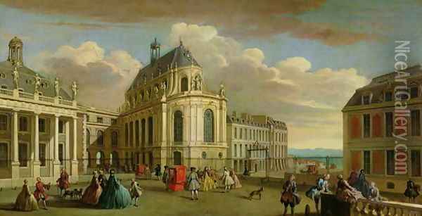 View of the Chapel of the Chateau de Versailles from the Courtyard Oil Painting - Jacques Rigaud