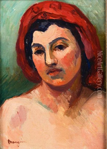Jeune Femme A La Coiffe Rouge Oil Painting - Henri Charles Manguin