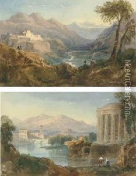 An Extensive Capriccio Landscape Oil Painting - William Crouch