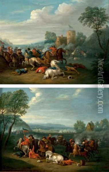 Scene De Bataille (2 Works) Oil Painting - Karel Breydel