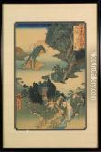 Mountainous Landscape Oil Painting - Utagawa or Ando Hiroshige