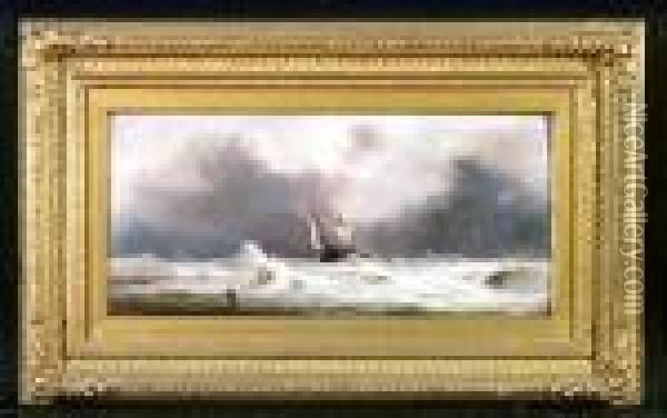 A Fishing Boat On Stormy Seas Oil Painting - S.L. Kilpack