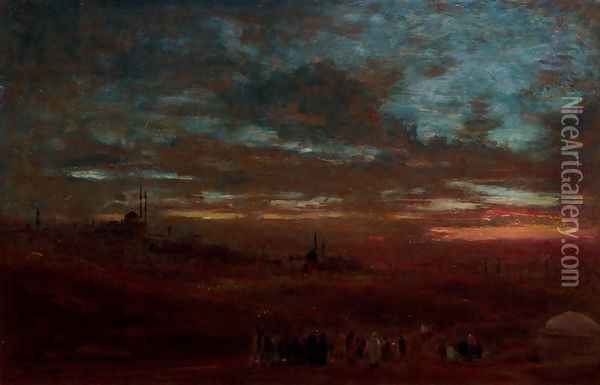 A view of Cairo at sunset Oil Painting - Albert Goodwin