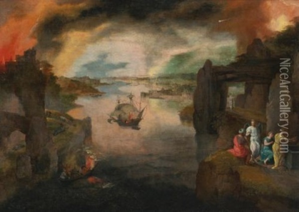 Sodom And Gomorrah Oil Painting - Gillis Mostaert the Elder