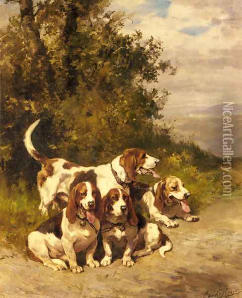 Hunting Dogs on a Forest Path Oil Painting - Charles Olivier De Penne