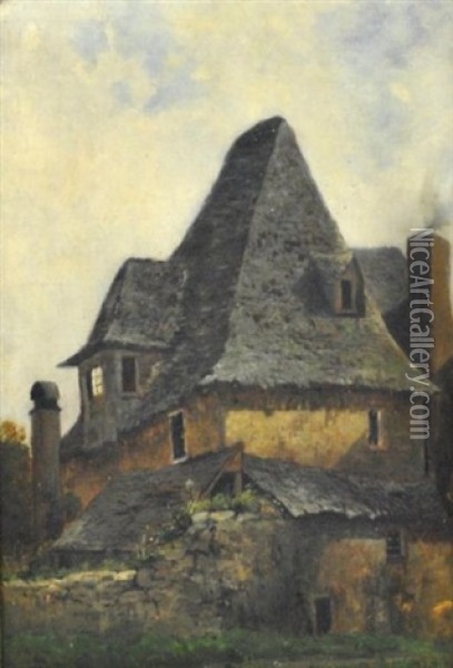Thatched Roof Cottage Oil Painting - William Henry Hilliard
