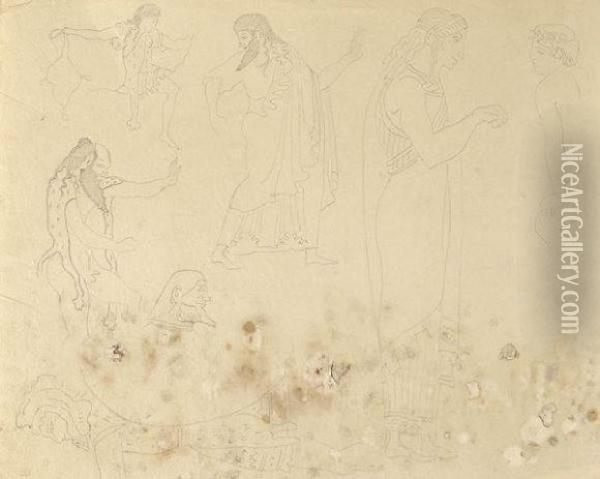 Etude De Figures Etrusques Et Grecques Oil Painting - Eugene Delacroix