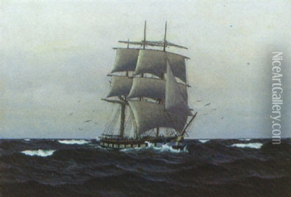 Marine, Sejlskibe Pa Havet Oil Painting - Emanuel A. Petersen
