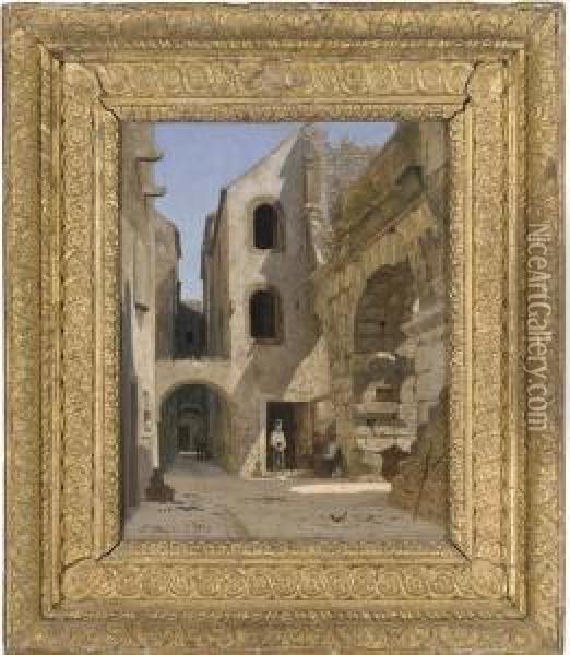 At The Ruins Of The Dioclesian Palazzo, Spelato Oil Painting - Peter Kornbeck